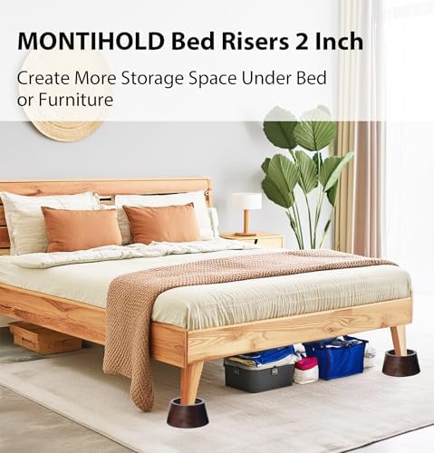 bed risers Premium Pine Wood Support 2 Inch Lift Heavy-Duty Dark Brown