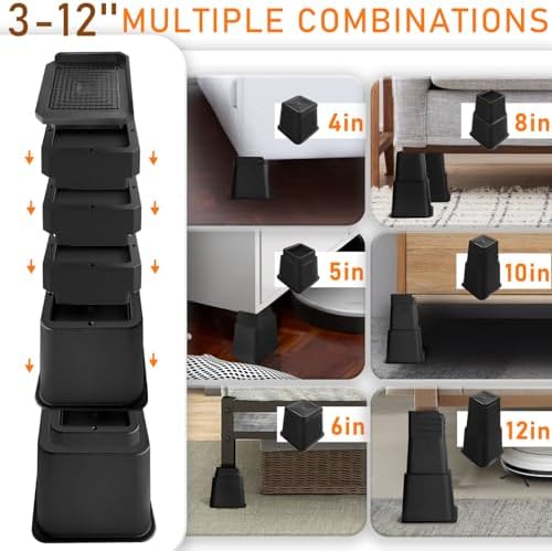 Shouwuhho Bed Risers 12 Inch Heavy Duty 4 Pack Black