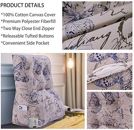 Wedge Reading Pillow Ergonomic Headboard Pillow for Reading and Bed Rest 100 Pure Cotton 24in