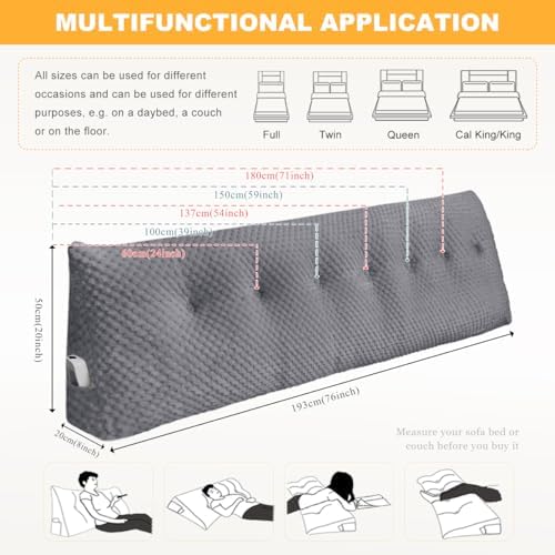 Ergonomic Support Headboard Pillow WUIOYNF 24x8x20in DarkGray