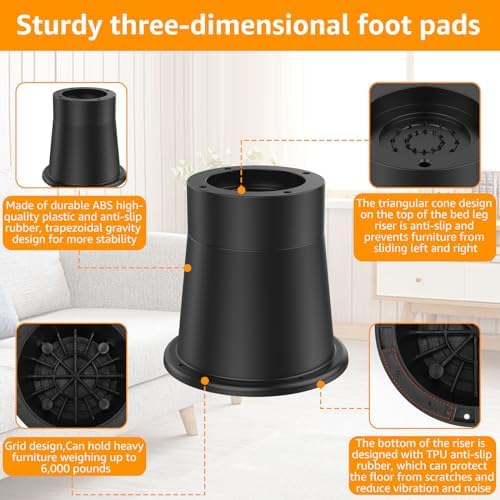 Adjustable Bed Risers for Beds Non-Slip Vibration Reduction 4-Pack Bed Riser Set