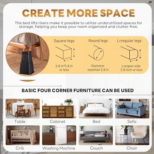 BTSD-home 12-inch Adjustable Bed Risers