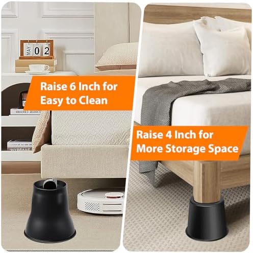 Shouwuhho Bed Risers 6 inch 4 Pack Heavy Duty for sofas beds desks up to 6000 lbs