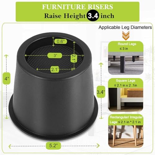 Sturdy Bed Risers with 4-Inch Lift