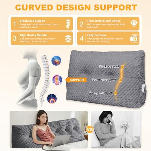 Ergonomic Support Headboard Pillow WUIOYNF 24x8x20in DarkGray