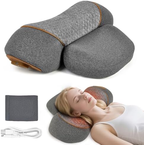 3-in-1 Neck Pillow with Heat Massage Gray