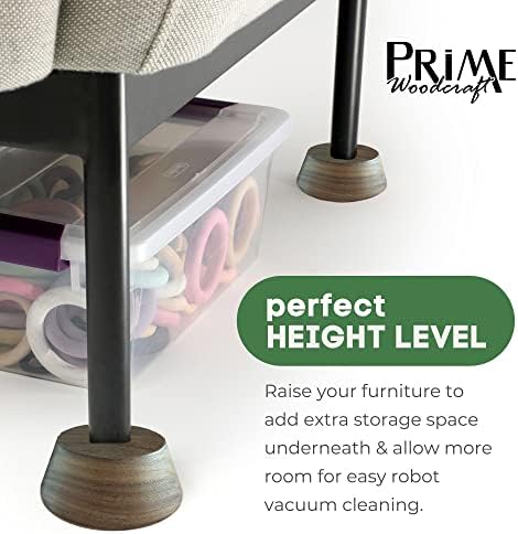 Premium Walnut Wood Furniture Risers - Extra 1 Inch Height Perfect for Cleaning Convenience