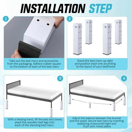 4 Pack White Carbon Steel Bed Risers for Dorm Rooms