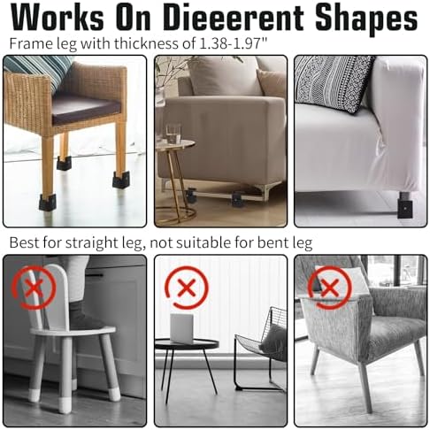 4 PCS 2 Inch Bed Risers Adjustable Furniture Risers Non-Slip Base 500Lbs Support Black