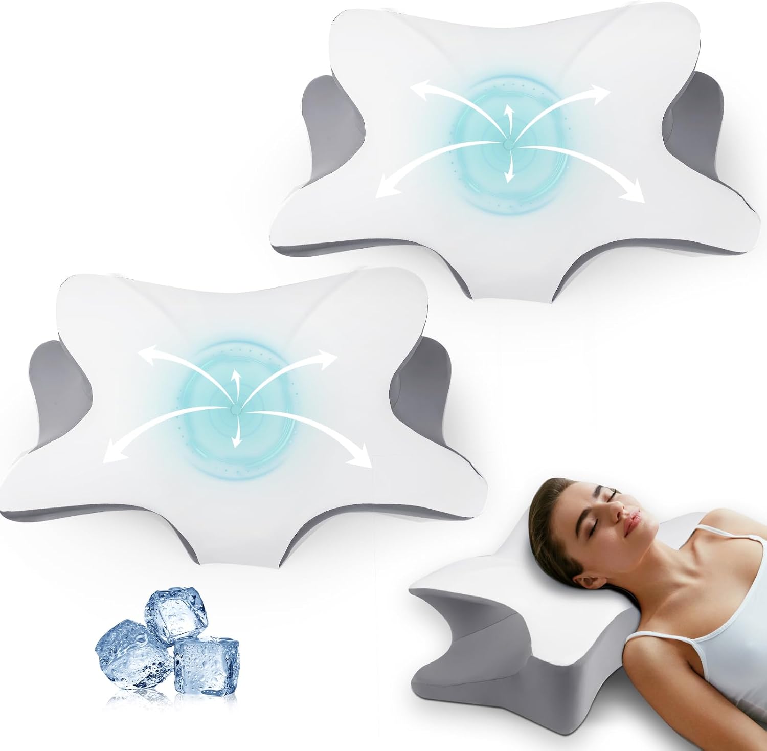 2Pack Adjustable Neck Pillows Memory Foam for Pain Relief Washable CertiPUR-US Certified