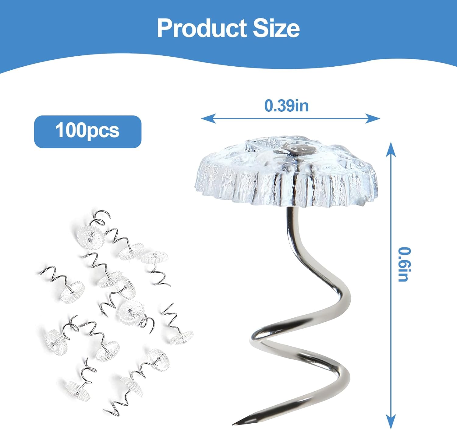 100-Piece Set with 10mm Clear Bed Skirt Pins for Upholstery Fabrics Reusable Easy-to-Install Decor fastener