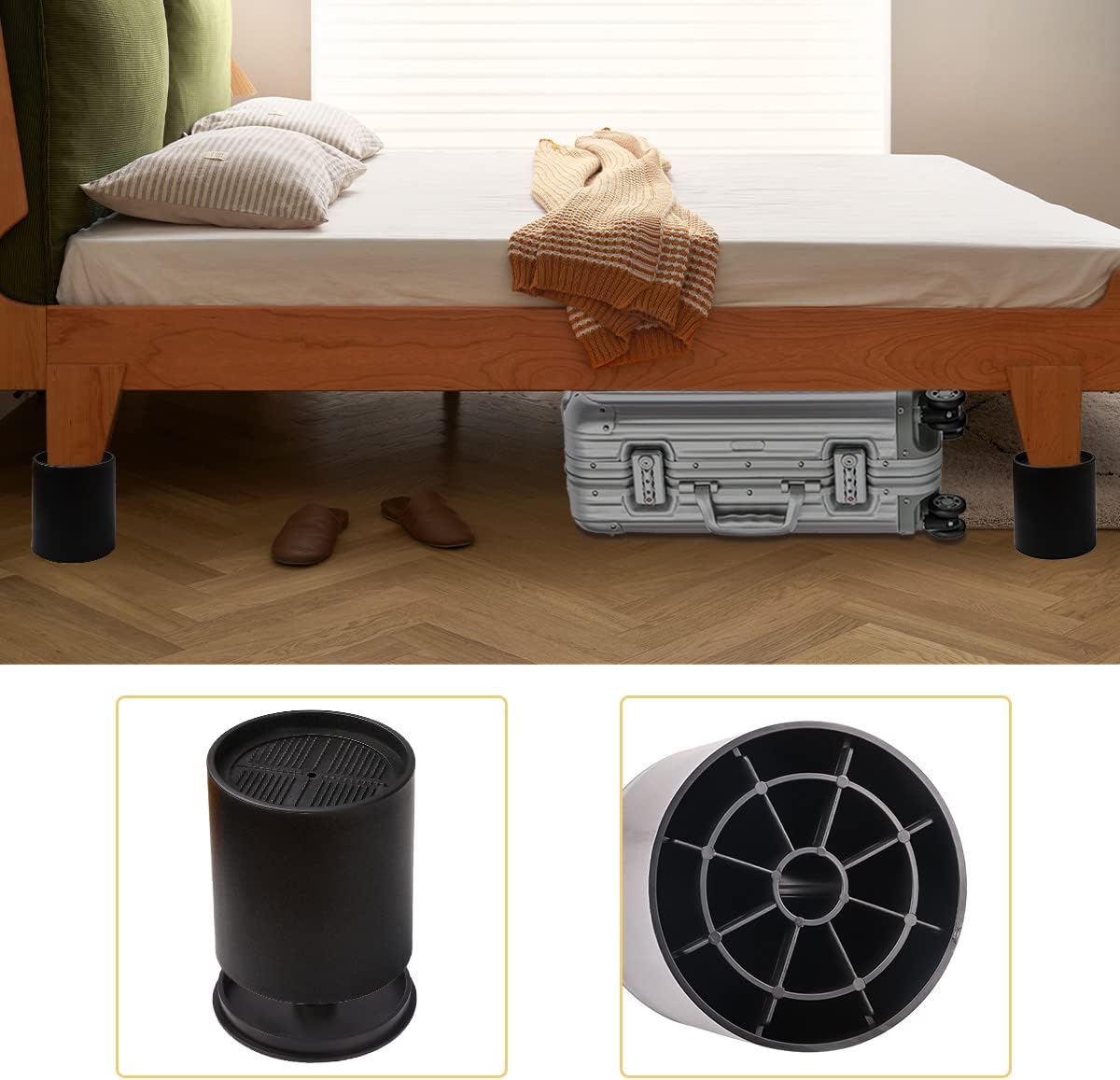 Secure Bed elevate - 4-Inch Heavy Duty Bed Risers with Non-Slip Pad Set of 6 for Sofas couches chairs