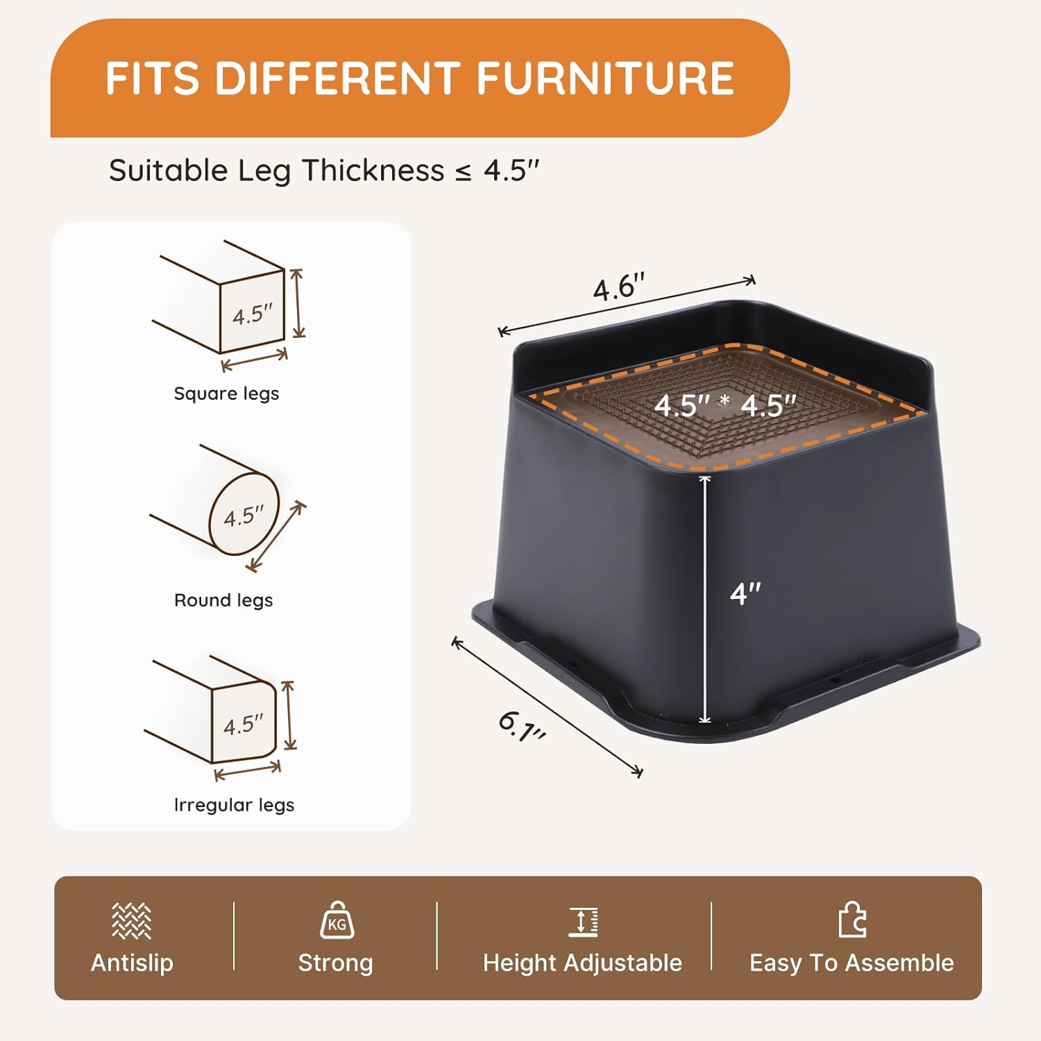 Sturdy Bed Risers Elevate Your Comfort with 6-Pack Support up to 6000 Lbs