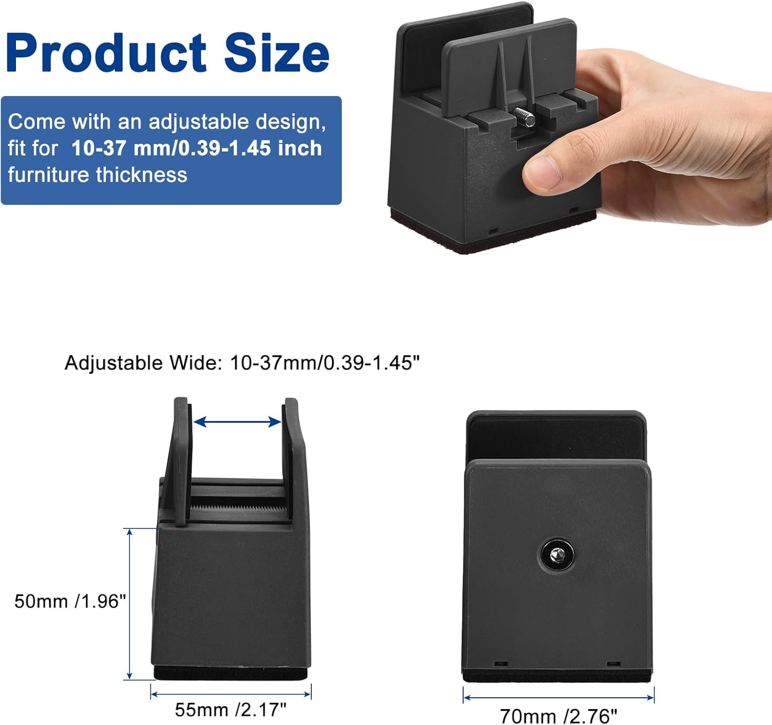 4-Piece Black Bed Risers Adjustable Sturdy for 5000 lbs Perfect for Home Kitchen