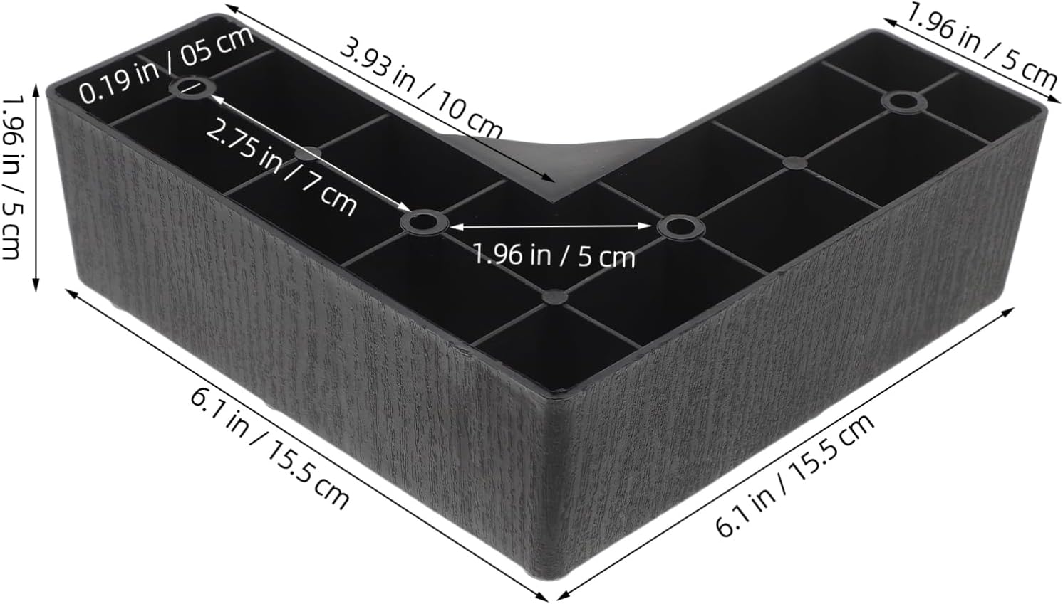 Black Plastic Bed Risers Set of 4 5cm Height Sturdy Support for Sofa Bed or Desk