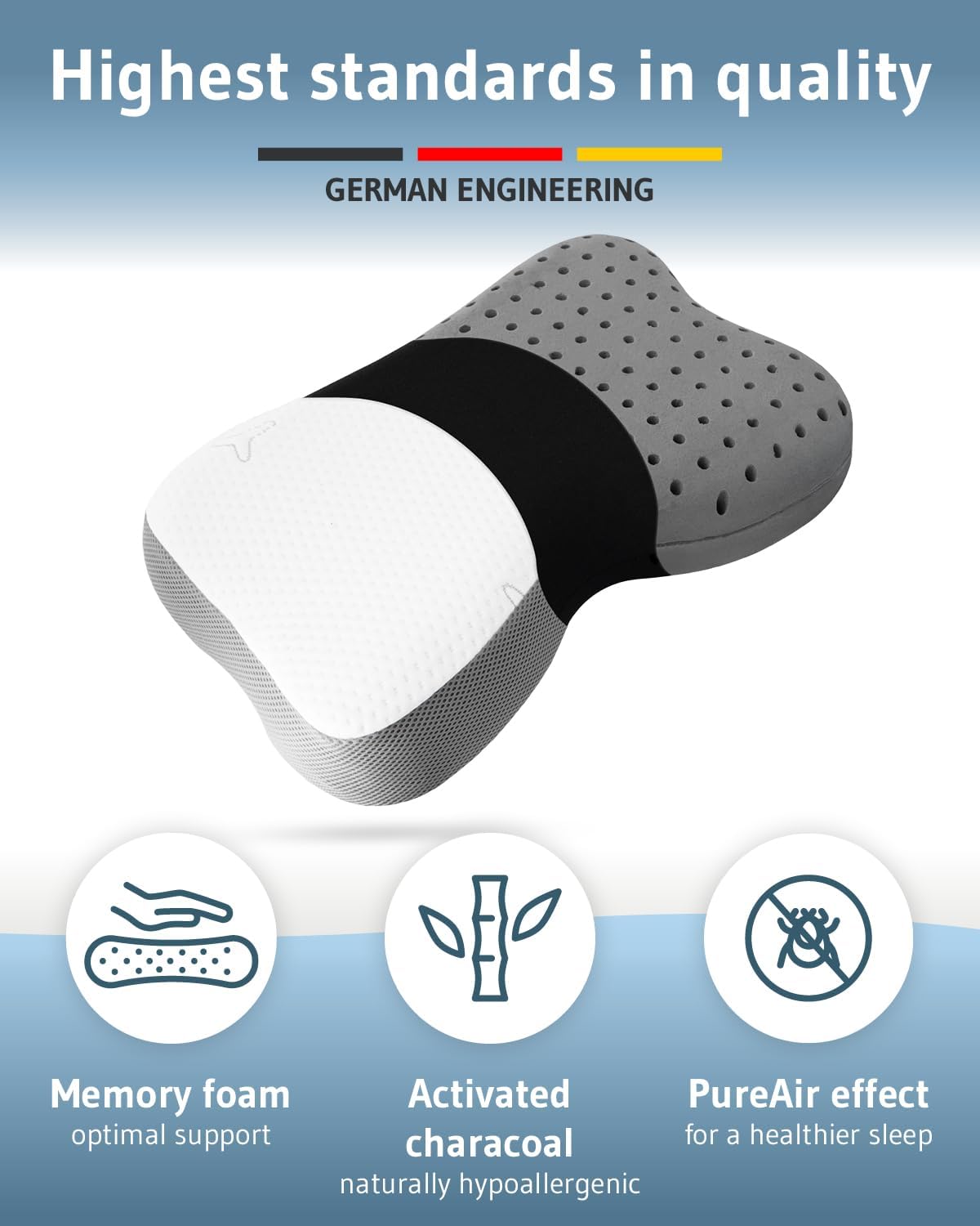 Memory Foam Travel Pillow with Activated Charcoal for Ergonomic Support and Stress Reduction by Third of Life