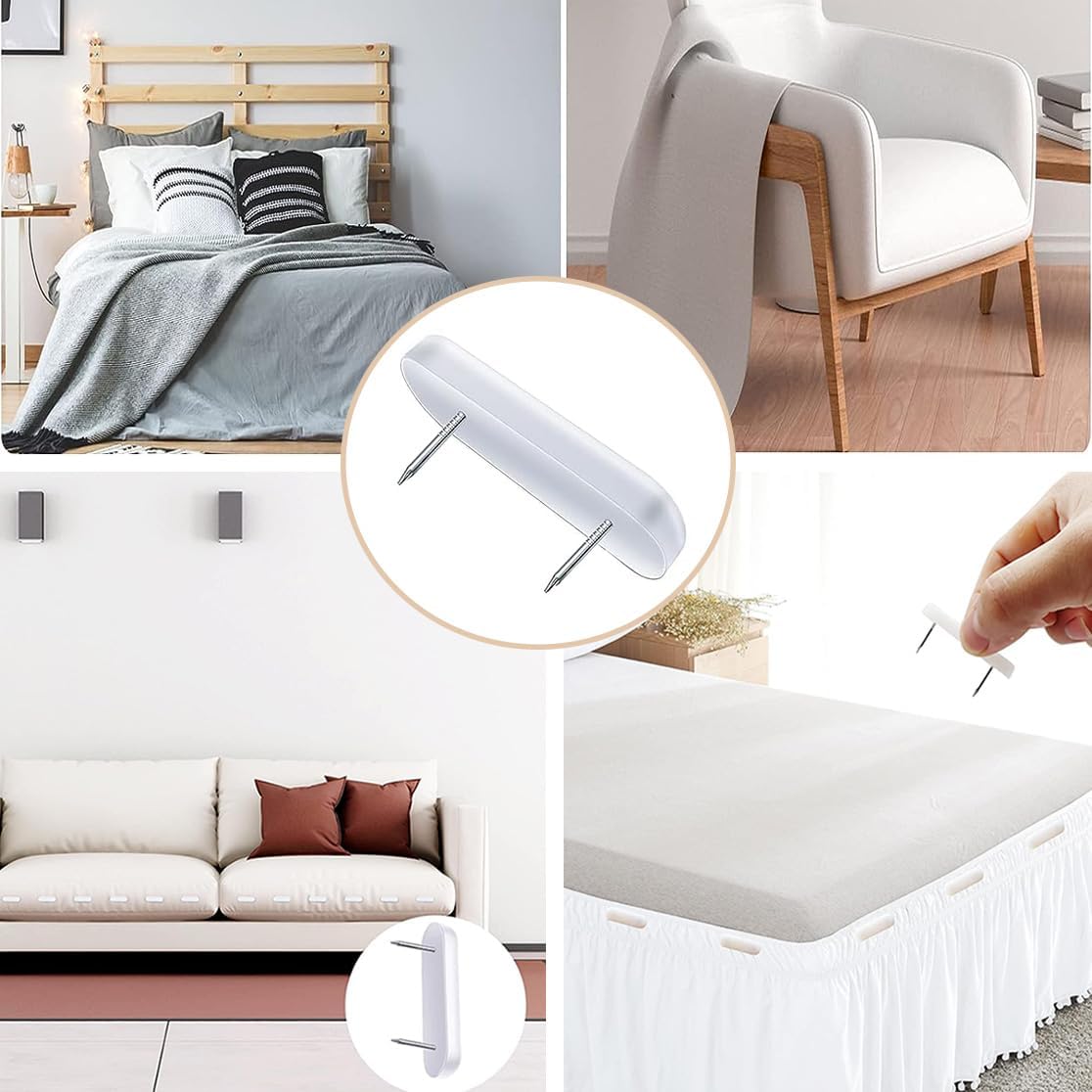 AKOAK White Bed Skirt Pins Durable Bedding Accessories for Bed Skirts and Slipcovers 20 Pack