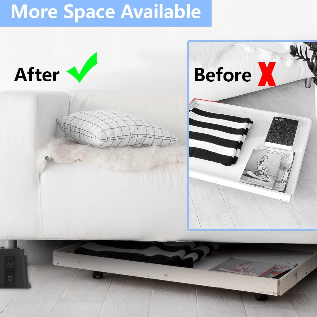 Butizone Bed Risers with USB and Power Outlet Adjustable 3 5 8 Inch 4 Piece Set Black