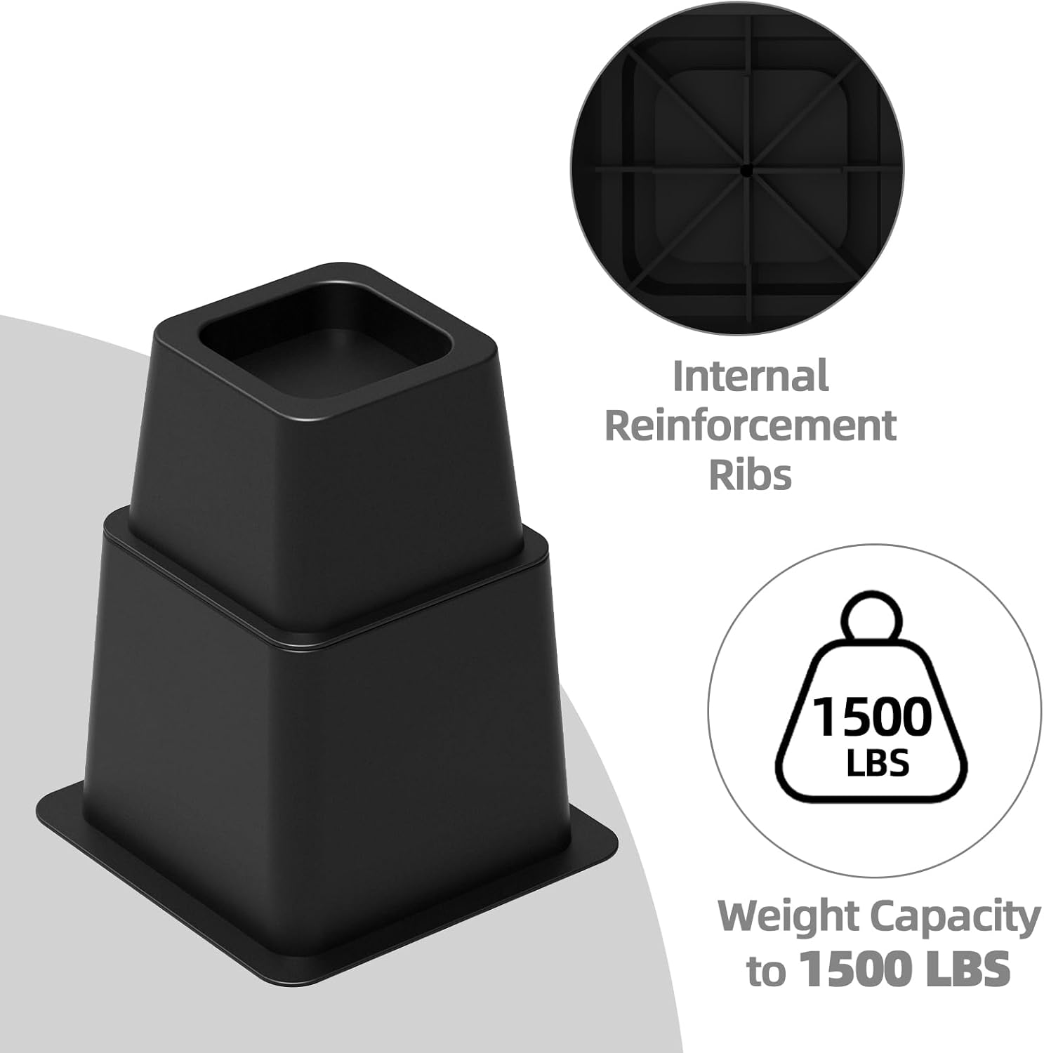 3 5 or 8 Inch Bed Risers Heavy Duty Set of 6 Black