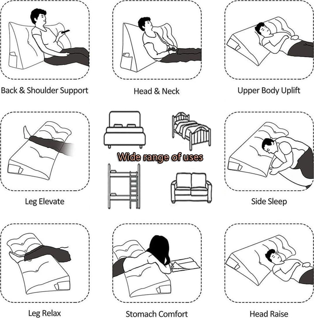 EORNOW Wedge Reading Pillow Headboard for Bed Rest Side Pocket Design Removable Cover