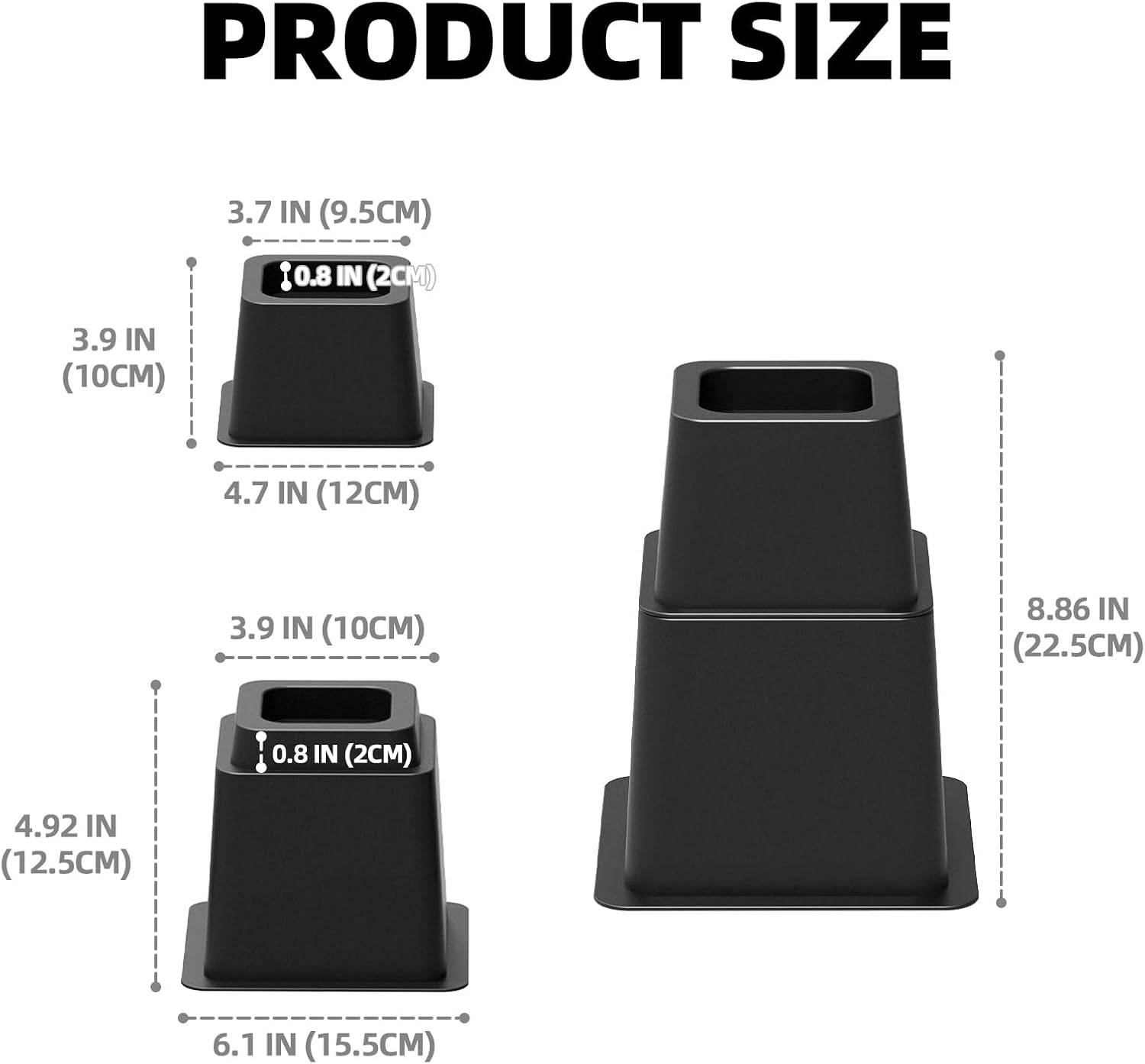3 5 or 8 Inch Bed Risers Heavy Duty Set of 6 Black