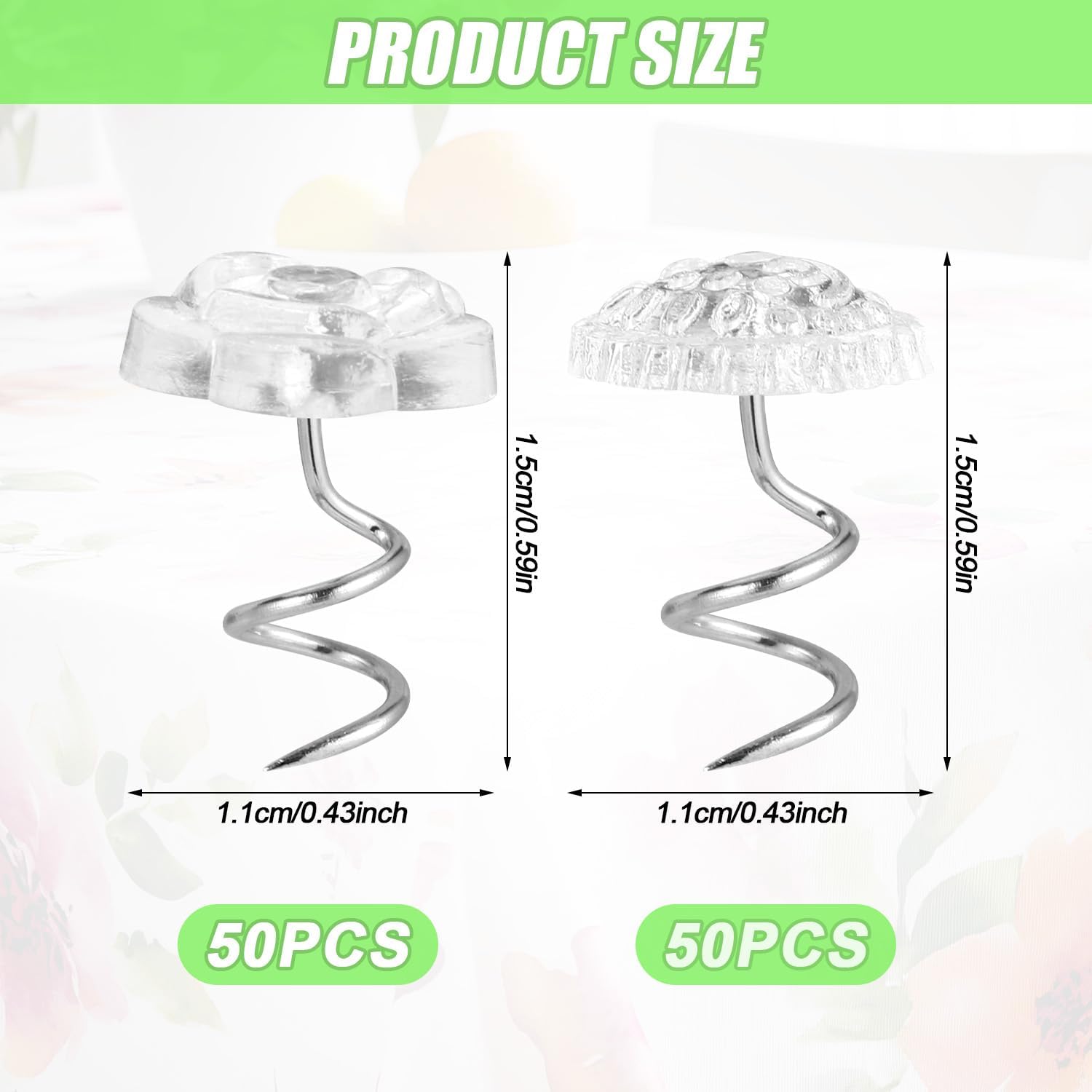 Gosknor 100-Piece Bed Skirt Pins with Unique Clear Heads for Slipcovers and Upholstery