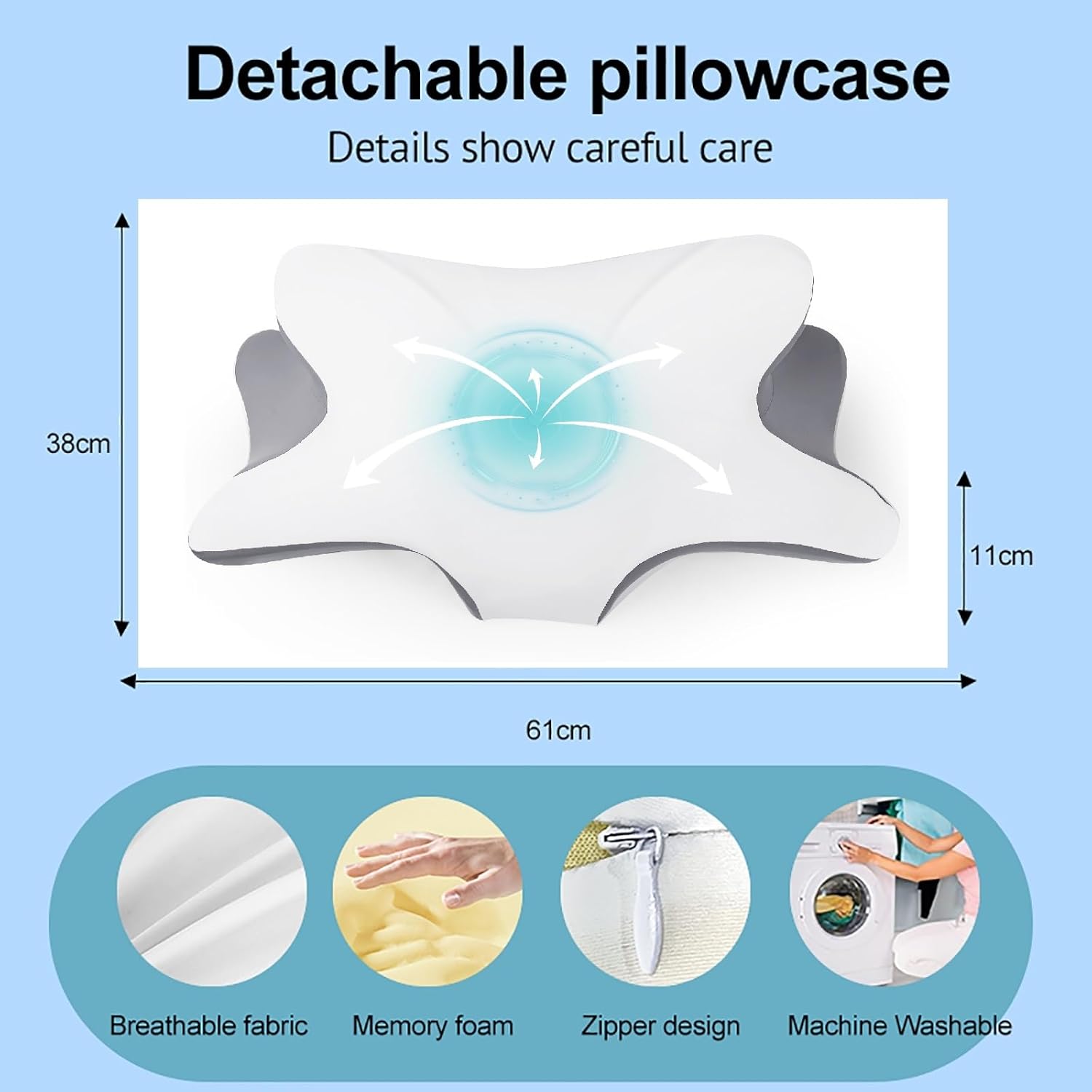 2Pack Adjustable Neck Pillows Memory Foam for Pain Relief Washable CertiPUR-US Certified