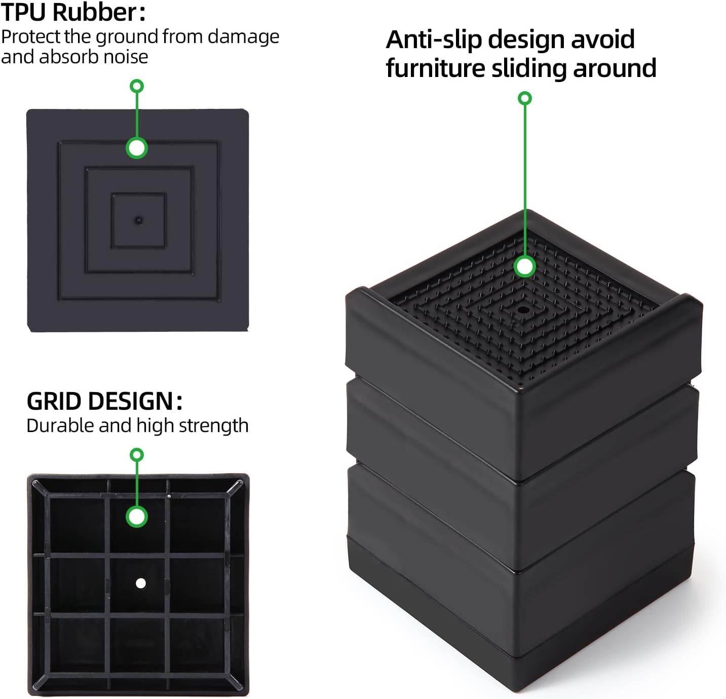 Diveken 15 Heavy-Duty Furniture Risers for Beds Desks Sofa Table and more Black Set of 4