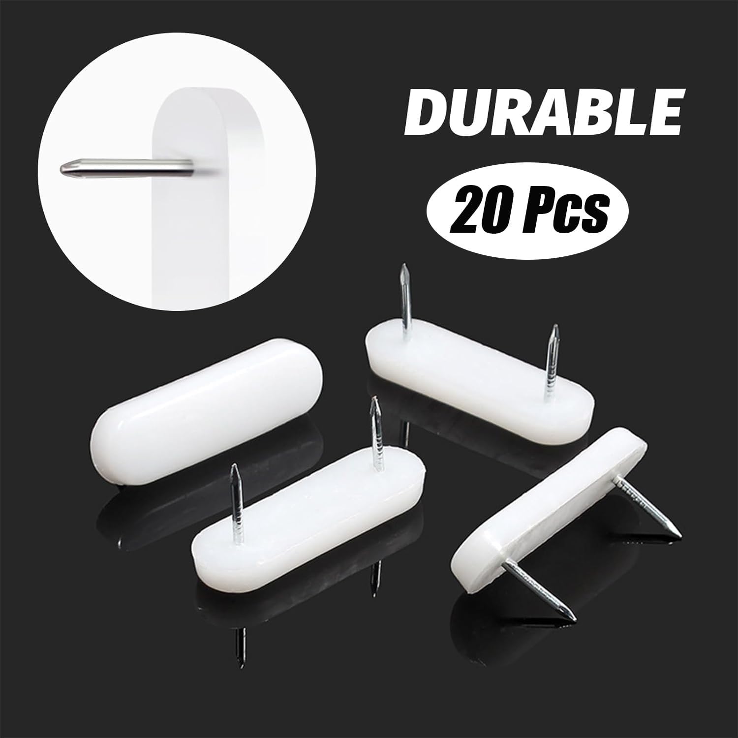 AKOAK White Bed Skirt Pins Durable Bedding Accessories for Bed Skirts and Slipcovers 20 Pack