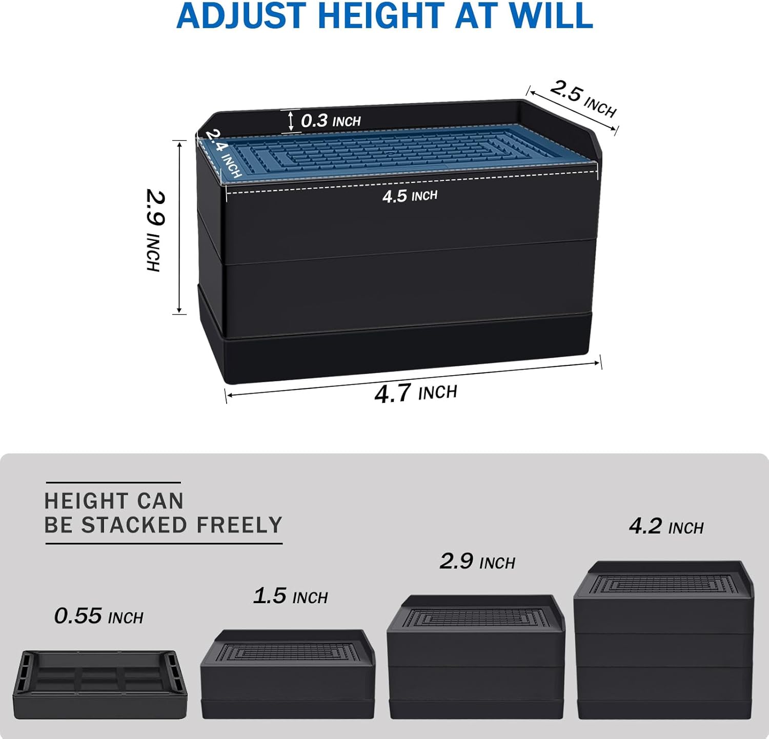Sturdy Heavy Duty Bed Risers for Beds Sofas and Tables 4-Pack with Non-Slip Design