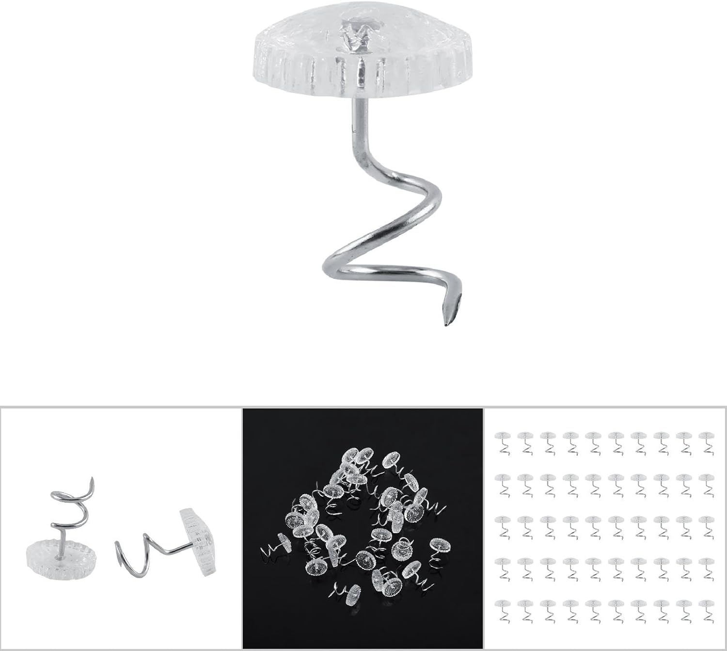 Sunicon 50Pcs Twist Pins - Essential for Home Car - Upholstery Clear Heads Slip Cover Fasteners for Sofa Van Bed Skirt