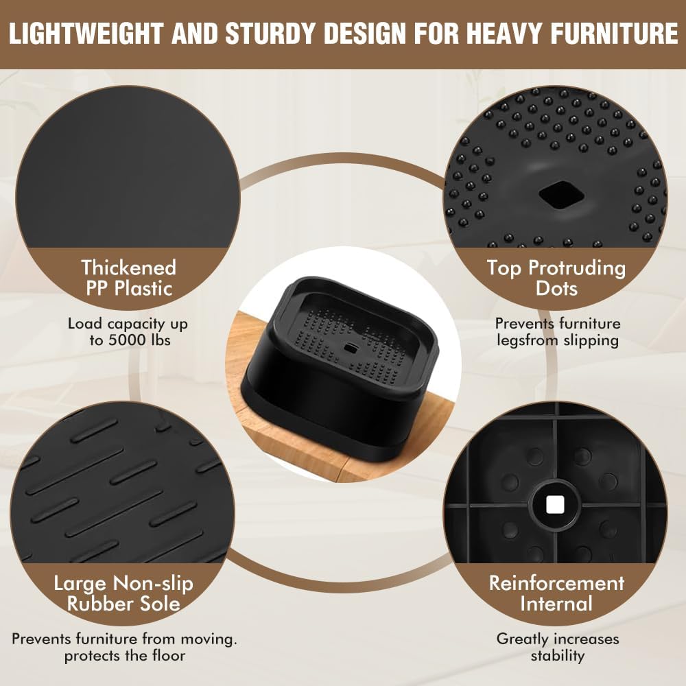 Adjustable Bed Lifts Durable Furniture Risers 4-Pack with Anti-Slip Design for Bed Sofa Table and More