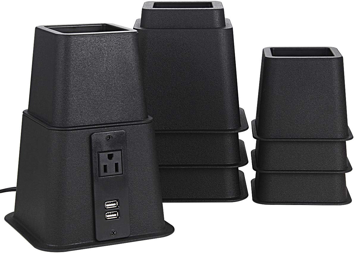 Butizone Bed Risers with USB and Power Outlet Adjustable 3 5 8 Inch 4 Piece Set Black