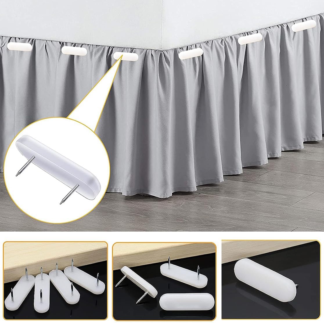 AKOAK White Bed Skirt Pins Durable Bedding Accessories for Bed Skirts and Slipcovers 20 Pack