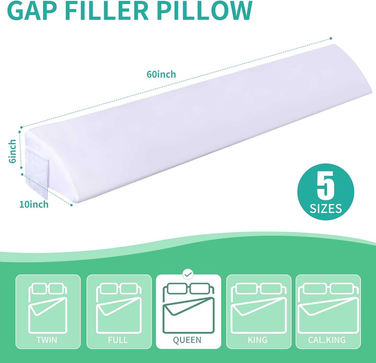 Moavica Bed Wedge Pillow for Headboard Mattress Gap Filler Durable Memory Foam