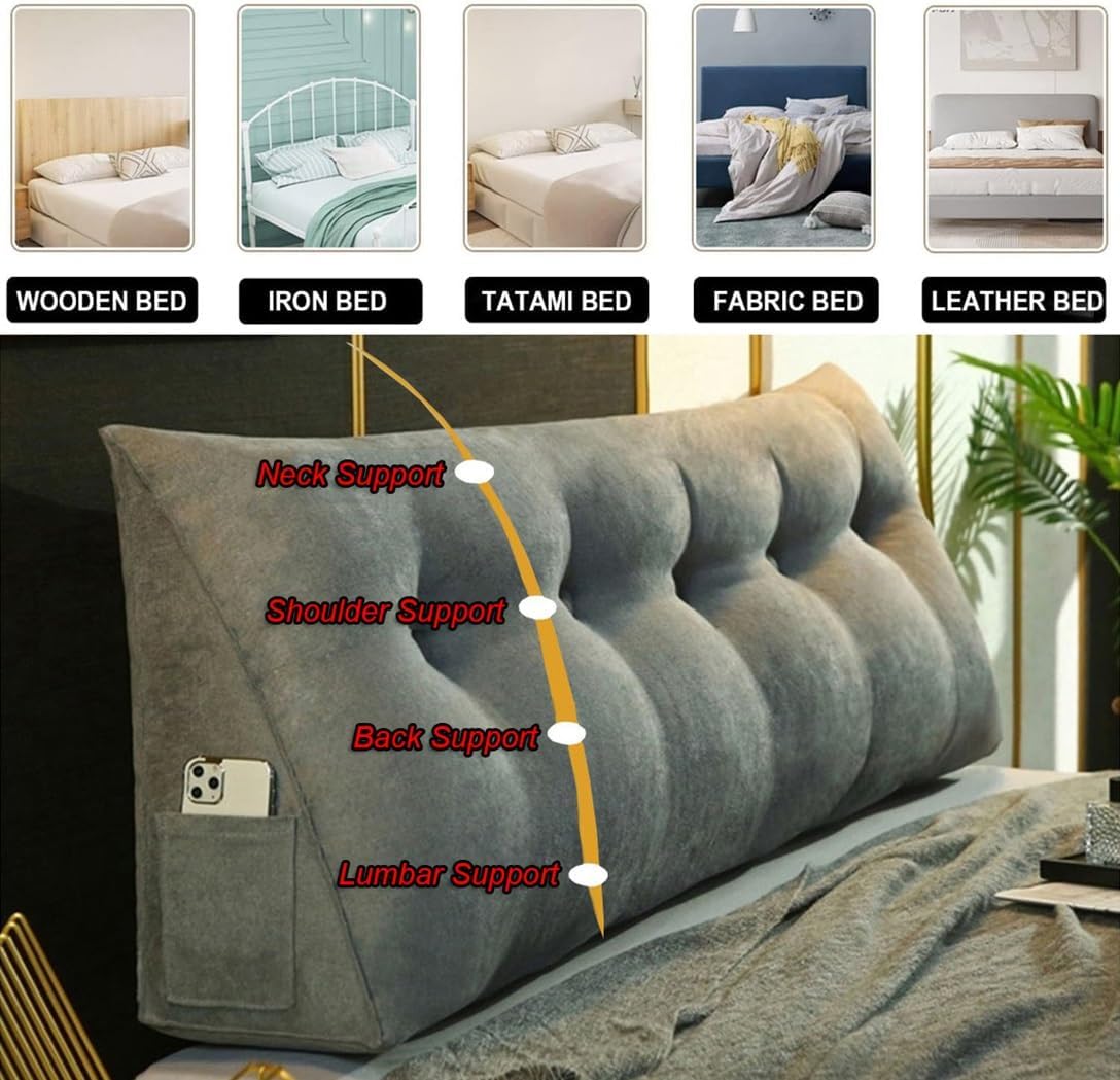 EORNOW Wedge Reading Pillow Headboard for Bed Rest Side Pocket Design Removable Cover