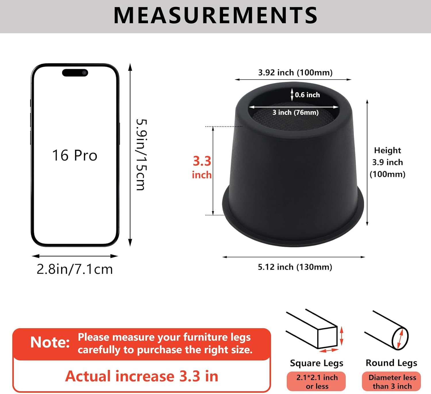 HANIHUA 9 Pack Bed Risers - 4 Heavy Duty for Sofa Bed Desk 3600 lbs Capacity Anti-Slip