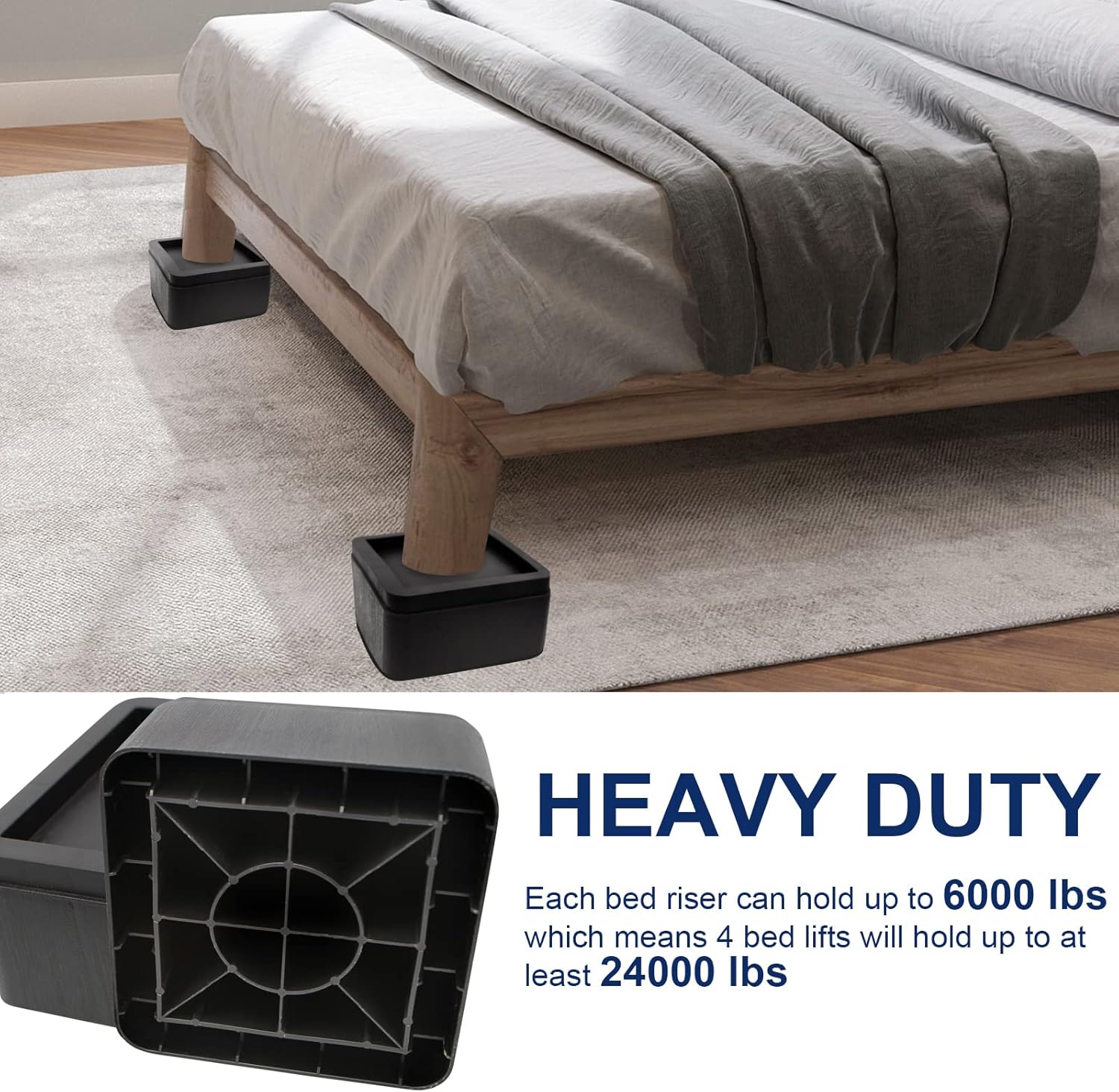 Premium 3-Inch Over_SIZE Bed Riser for 6000lbs with Stackable Design