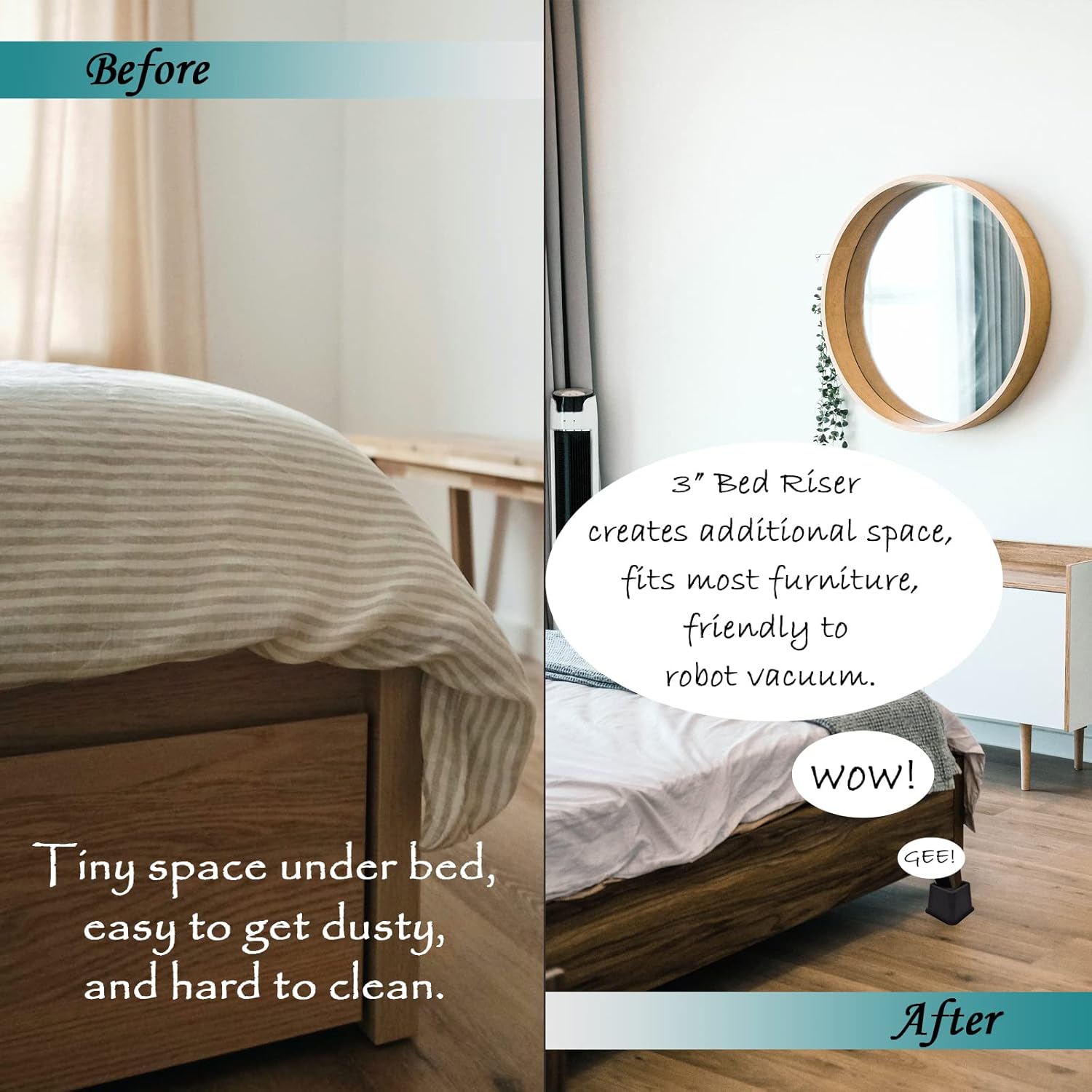 4-Piece Bed Riser Set - Heavy Duty Bed risers for Sofa Desk and Storage Space