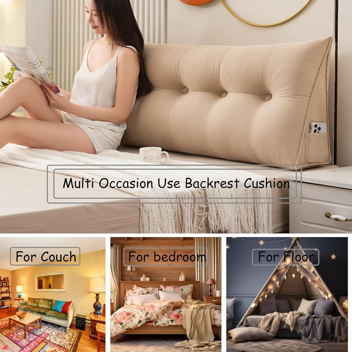 Escape any room comfort with TESICAs largest triangular headboard pillow for Queen Beds