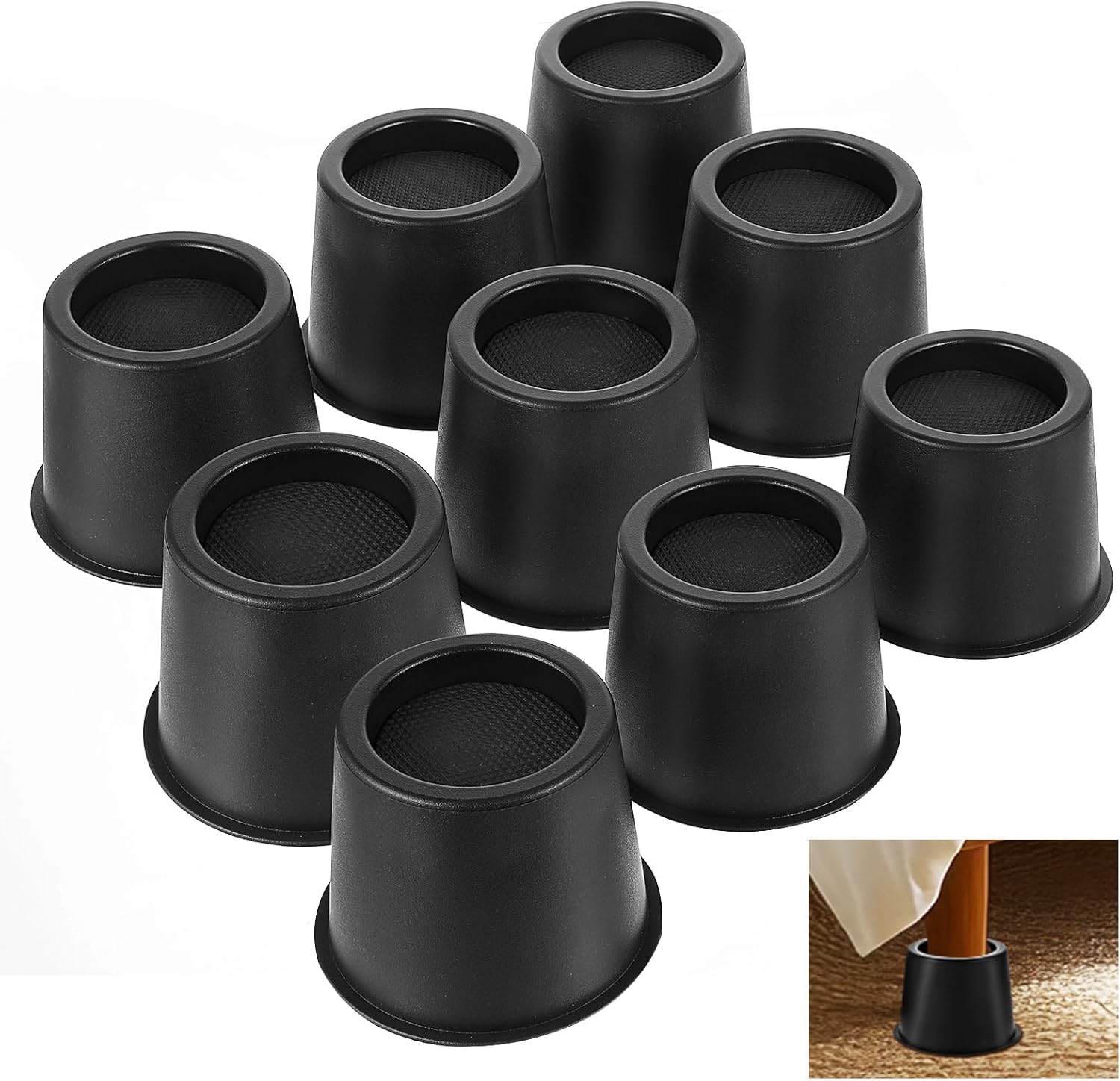 Powerful Bed Riser - 9-Piece Heavy Duty 4-Inch Round Bed Risers with Non-Slip Foam Pads for Chairs Sofas Tables Beds