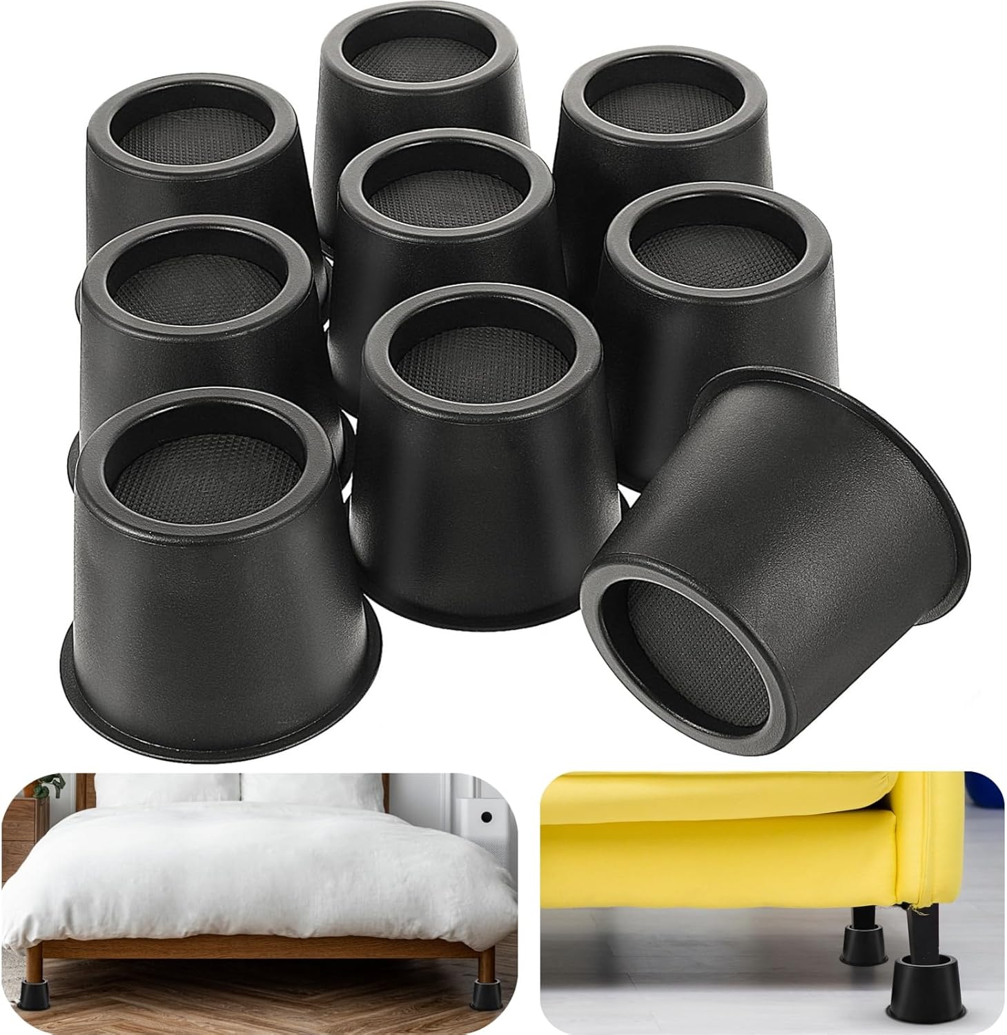 Powerful Bed Riser - 9-Piece Heavy Duty 4-Inch Round Bed Risers with Non-Slip Foam Pads for Chairs Sofas Tables Beds