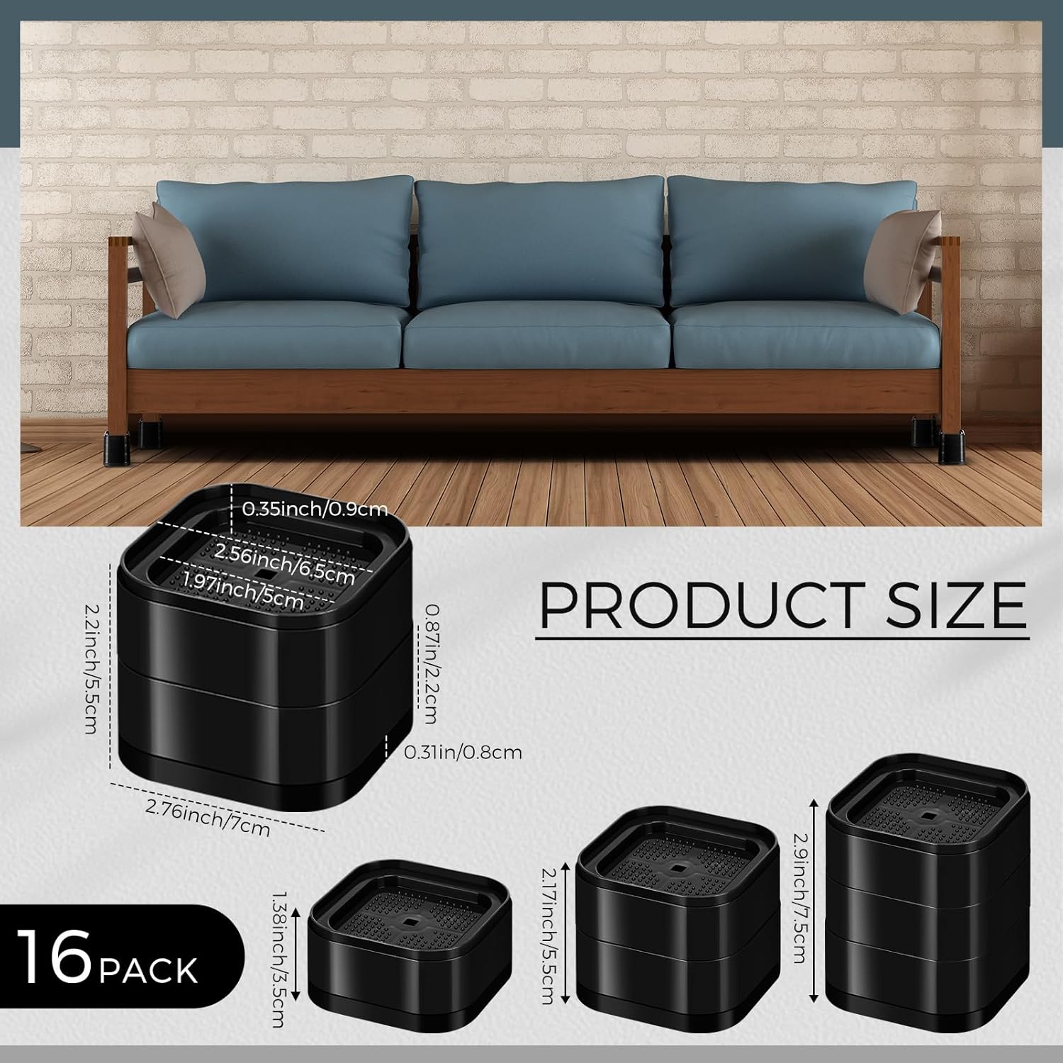 16-Piece Stackable Bed Risers - Heavy Duty Space-Saving Elevate 22in 2 Colors