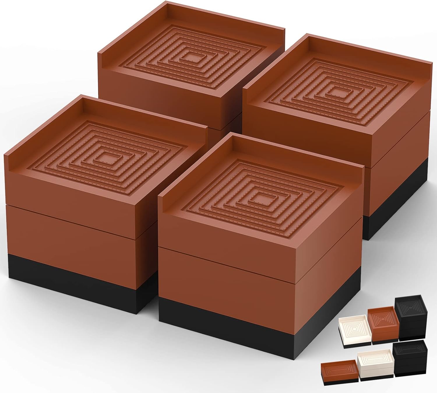 Premium Anti-Slip Bed Sofa Chair Desk riser Stands with 3 in TPU Pad - Heavy Duty 1300 lbs Support - x4 Set - Brown