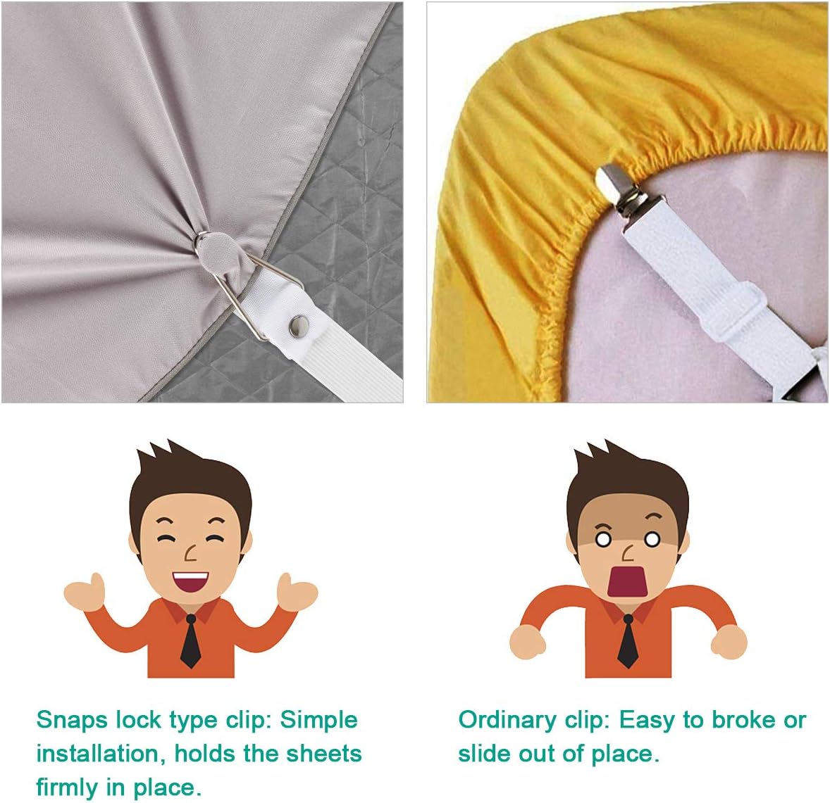 Adjustable Bed Sheet Holder Straps Secure Snap Closure for Fitted Sheets More Set of 4