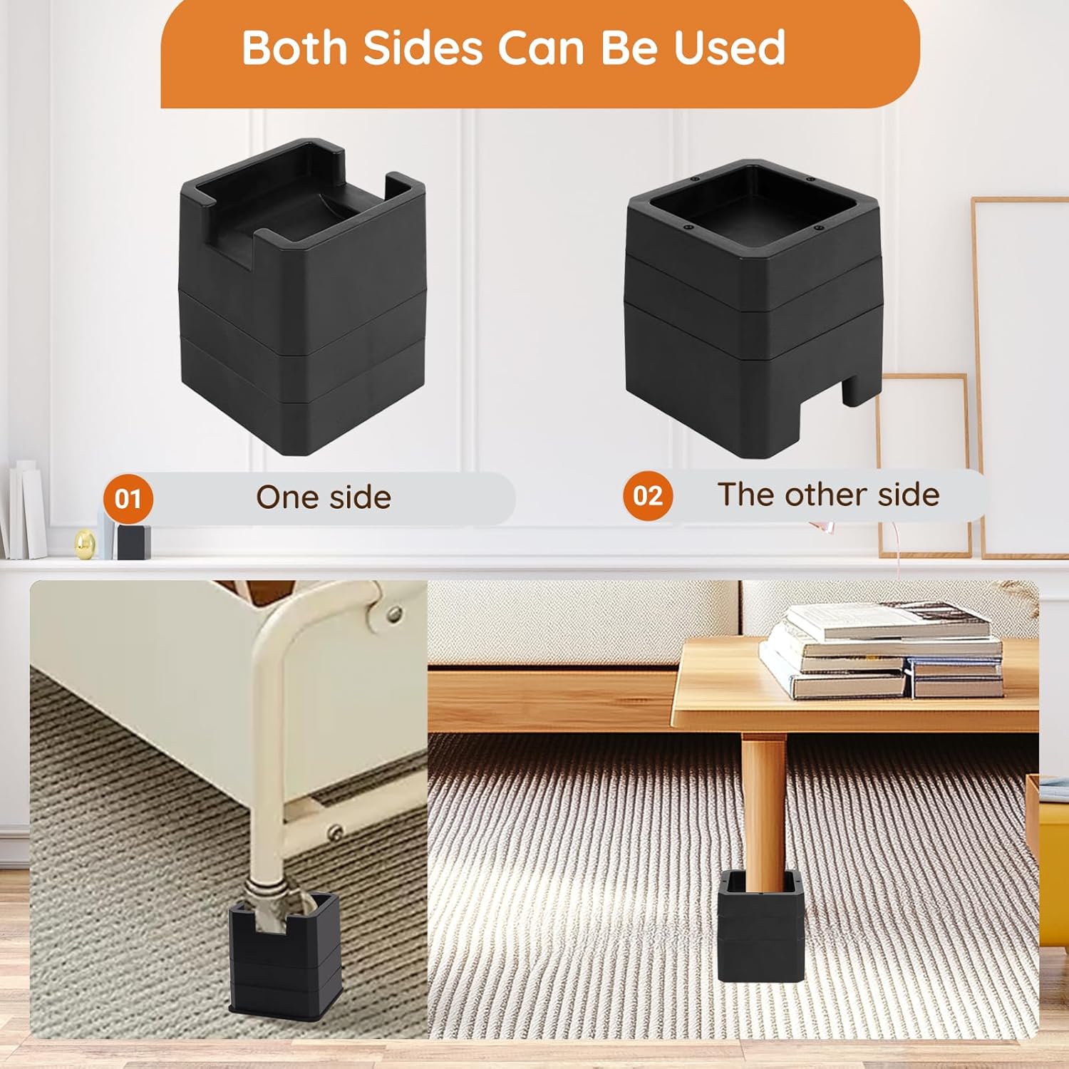 JONHWI3-Inch Bed Riser 4-Pack Set Heavy Duty Adjustable for couch desk and bed