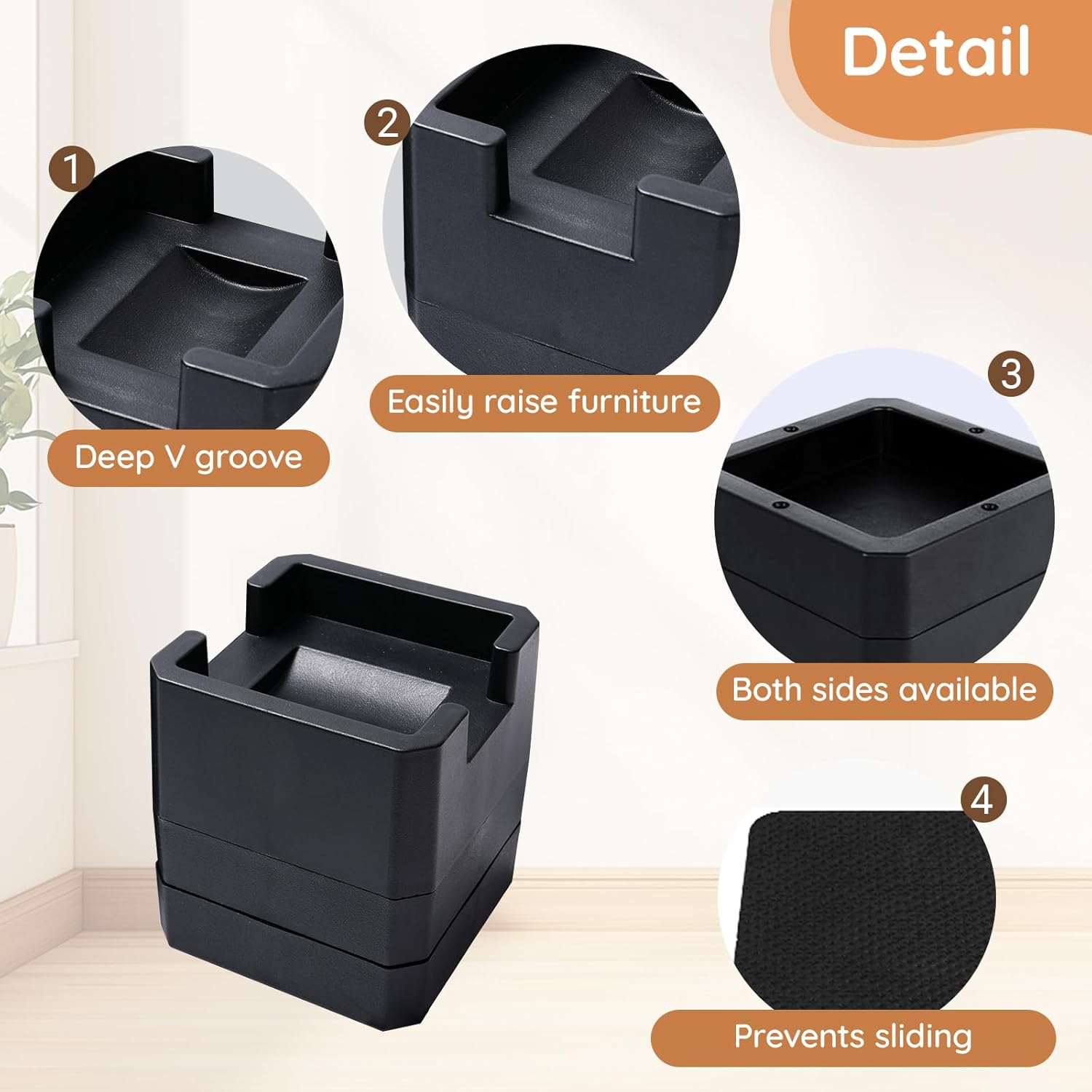 JONHWI3-Inch Bed Riser 4-Pack Set Heavy Duty Adjustable for couch desk and bed