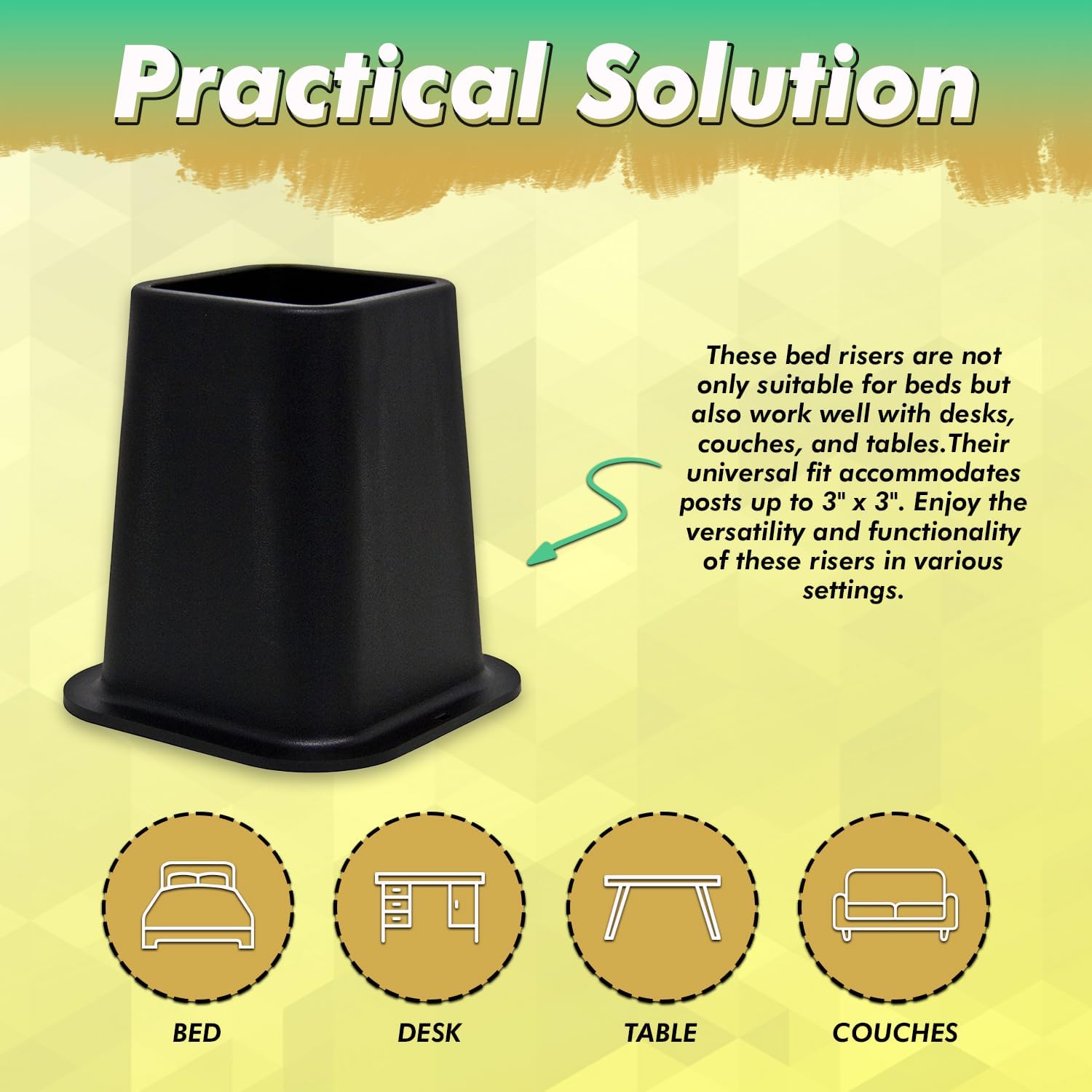 Sturdy Bed Risers for Sofa Desk Couch Table Black by Kings Brand