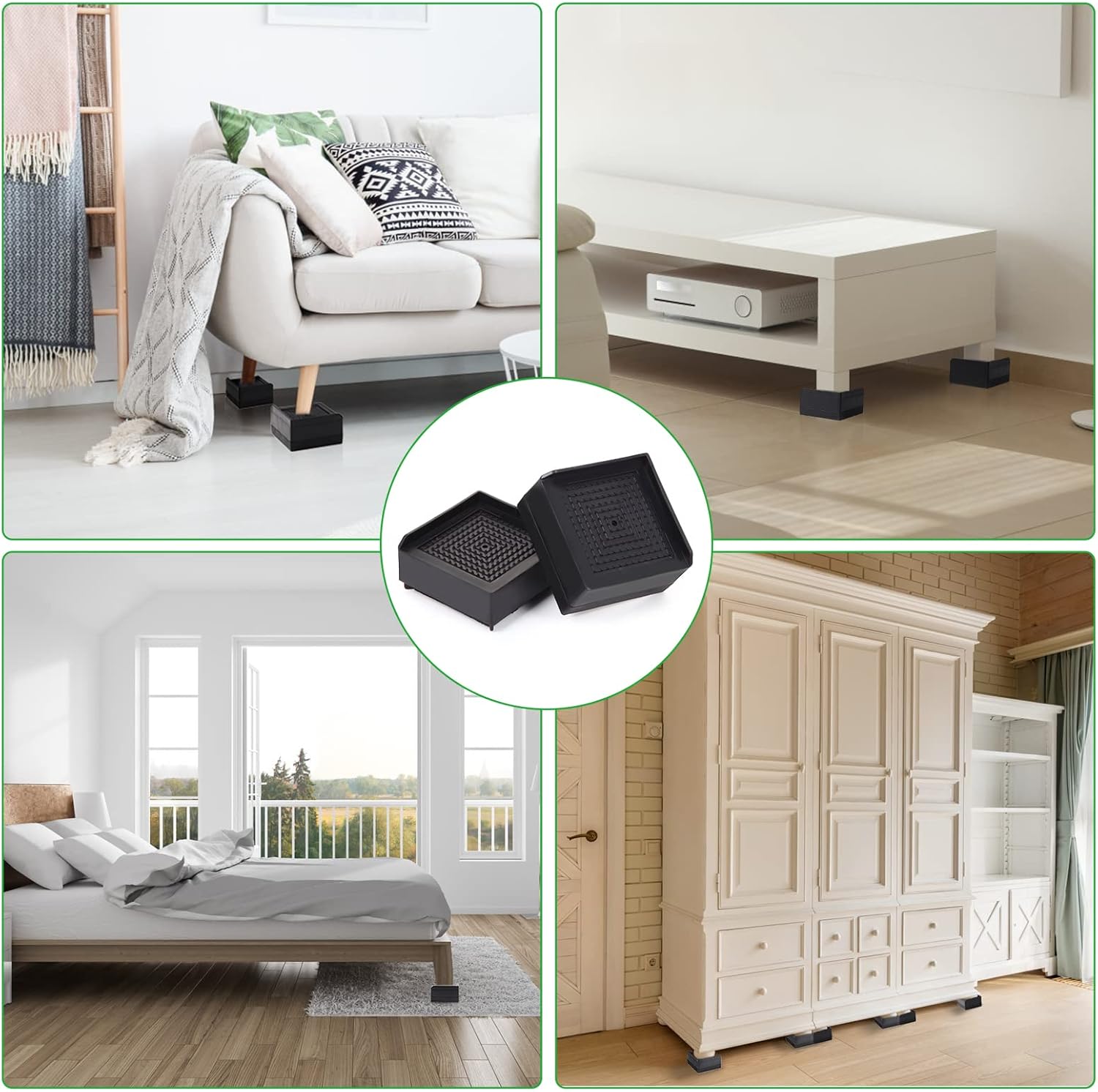 Diveken 15 Heavy-Duty Furniture Risers for Beds Desks Sofa Table and more Black Set of 4