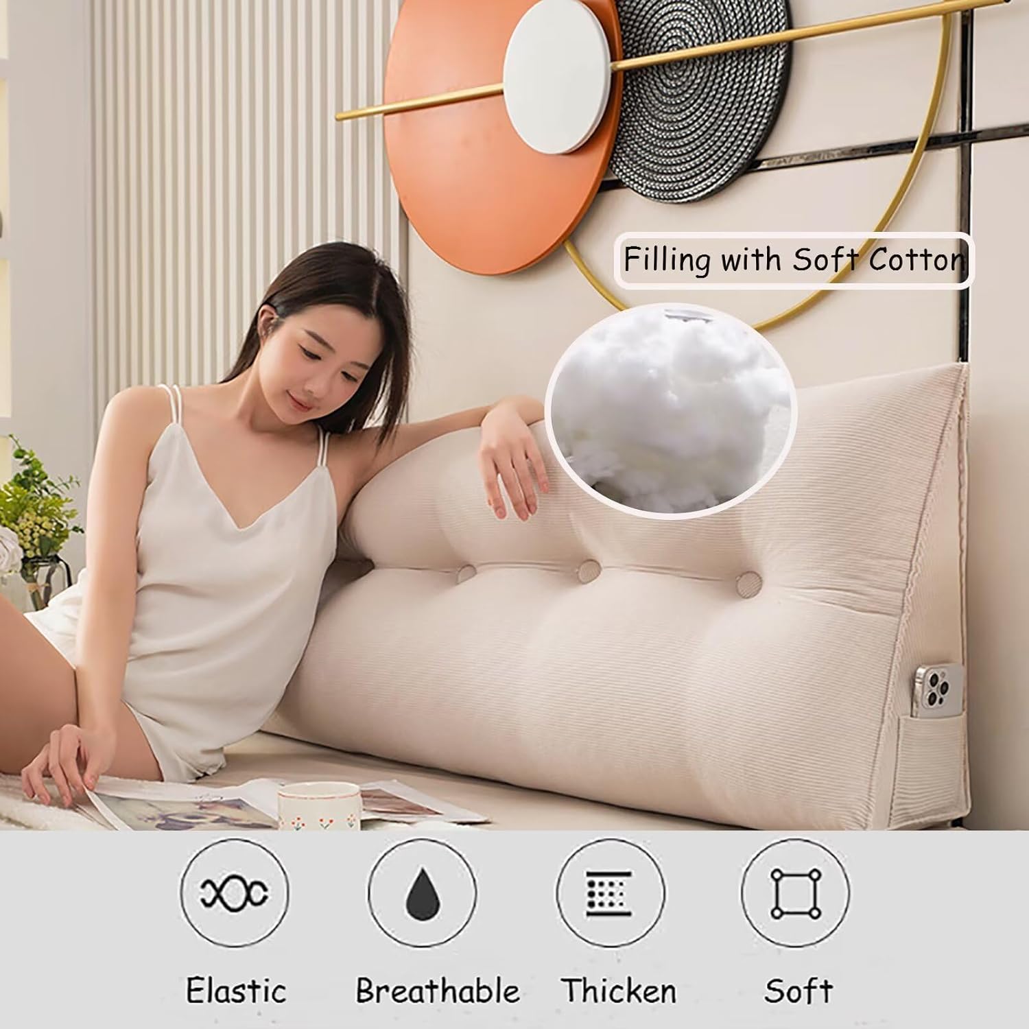 Escape any room comfort with TESICAs largest triangular headboard pillow for Queen Beds